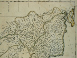 XVIII wieczna francuska mapa Chin sporządzona przez D’Anvillea, gdzie Ałbazin oznaczony jest jako Jaxa, obszar rzeki Amur 2